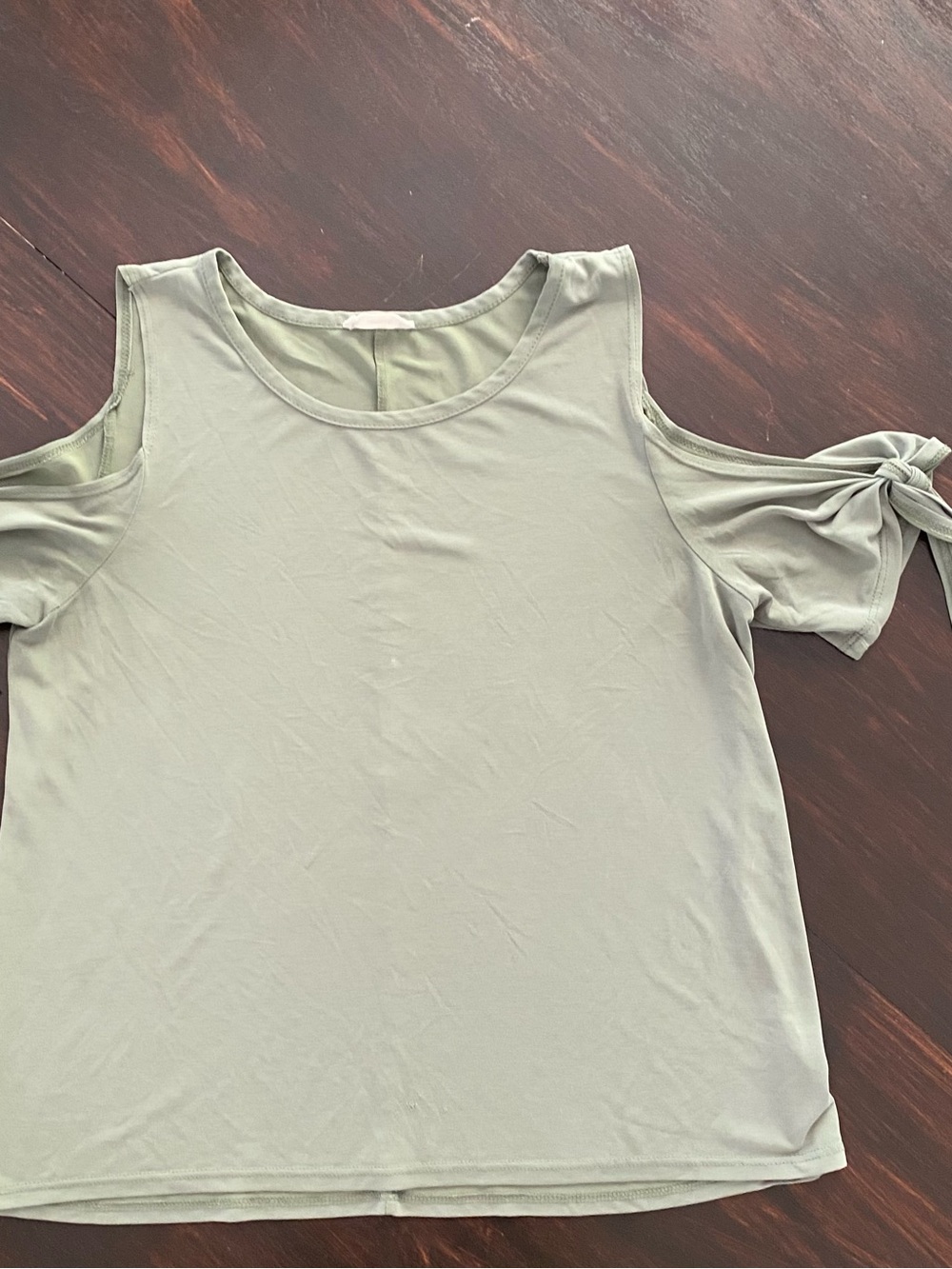 Hummingbird Sage Green Cold Shoulder Tie Sleeve Top - Size L